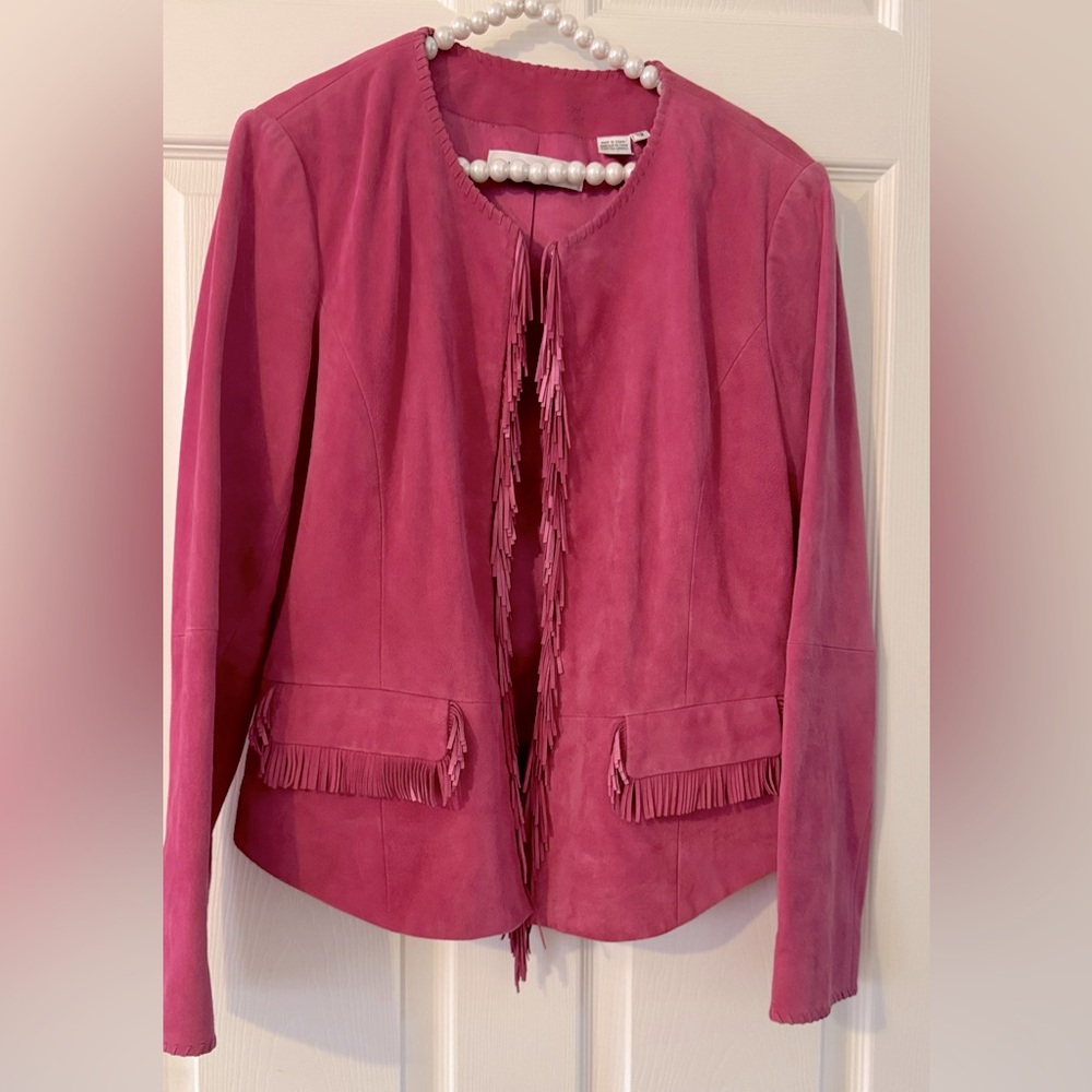 Dana Buchman Suede Hot Pink Jacket with Fringe